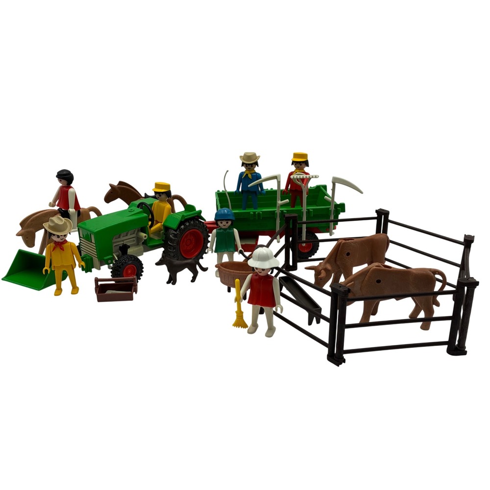 Vintage 1970s Playmobil Farmer Super Deluxe Set 1504 Geobra Tractor Trailer Pen